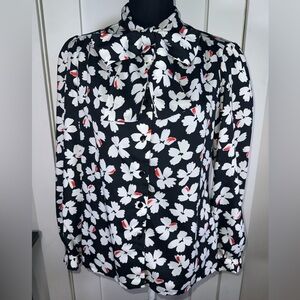 VINTAGE Judy Bond Floral Black and White Women's Button Down